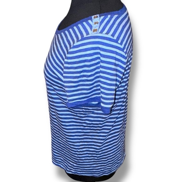 TALBOTS Grosgrain Trim Stripe Tee - Blue Twilight /Vista Blue Plus 1X - Picture 3 of 12